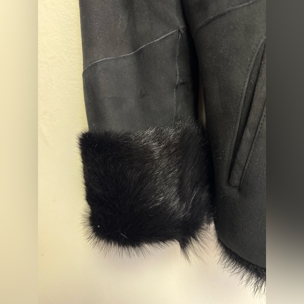 L. K. Bennett black shearling fox fur jacket cuffed sleeves pockets, gorgeous!! - Picture 11 of 12